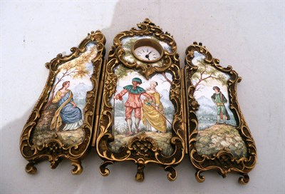 Lot 125 - Triptych enamel clock