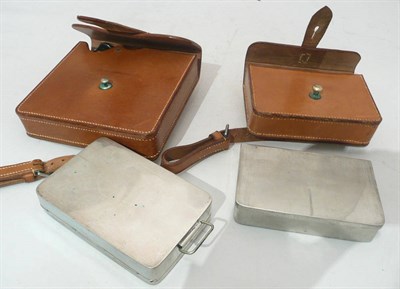 Lot 136 - A Harrods leather flask, a sandwich holder and a leather case, and a framed print of Napoleon