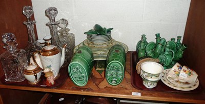 Lot 159 - Shelf including Royal Worcester Windsor patterned table wares, glass decanters, Gouda pottery etc