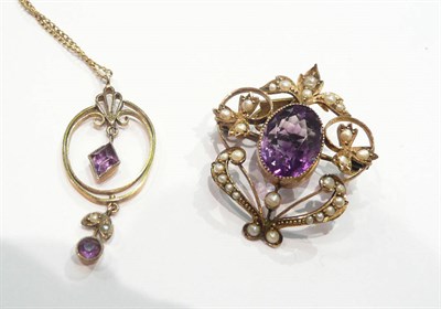 Lot 186 - A 9 carat gold and seed pearl brooch and another pendant