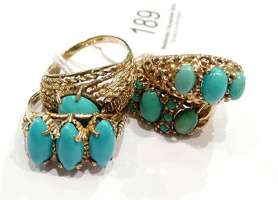 Lot 189 - Two 9 carat gold turquoise rings and two others