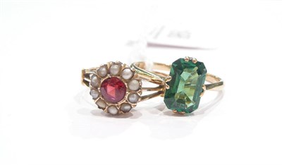 Lot 198 - A green tourmaline ring and seed pearl ring (a.f.)