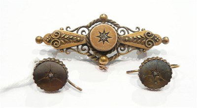 Lot 223 - A Victorian bar brooch set with a diamond, and a pair of earrings each set with a diamond