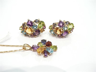 Lot 228 - A multi-gem earring and pendant set