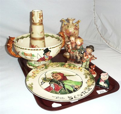 Lot 233 - Doulton Jester plate, Crown Devon bowl, two Goebel figures, two pieces of Royal Worcester blush...