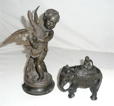 Lot 242 - Metal cherub figure and an elephant trinket box