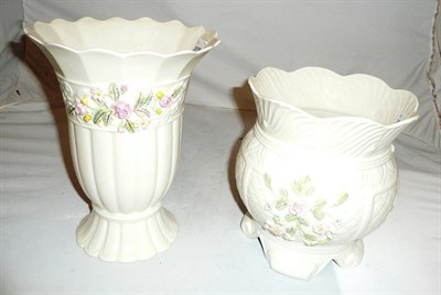 Lot 245 - A Belleek flower-encrusted vase for 2001 and a Belleek 'Armstrong Cache-Pot' 1998 (2)