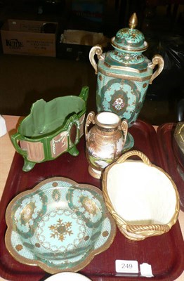 Lot 249 - A Worcester blush ivory basket, Noritake bowl, two vases and an Eichwald small planter