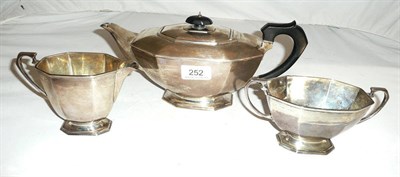 Lot 252 - A three piece silver tea set with Sheffield assay, approx 34oz