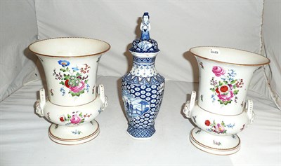 Lot 282 - Pair of Continental floral decorated vases and a Delft vase