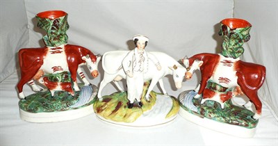 Lot 283 - Pair of Staffordshire spill vases and a Staffordshire figure group