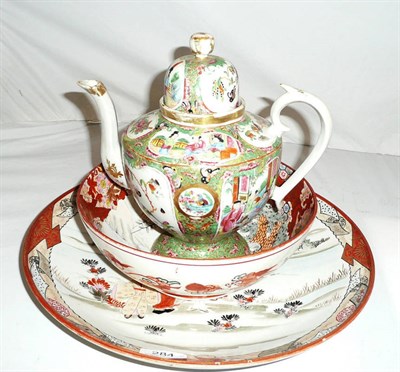 Lot 284 - Canton teapot, Kutani bowl and a Kutani dish