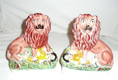 Lot 292 - Pair of Staffordshire lions