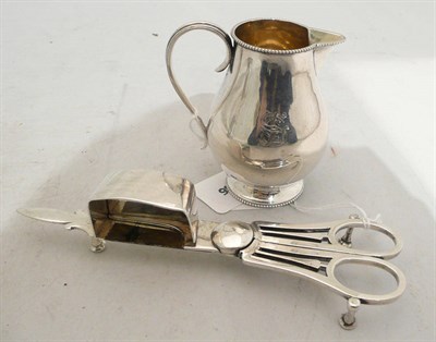 Lot 294 - Victorian silver cream jug and silver snuffers