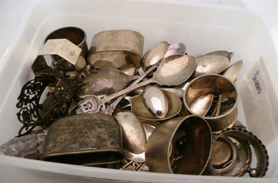 Lot 312 - Box of silver watch cases, teaspoons and serviette rings, etc