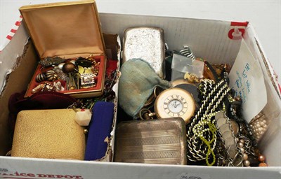 Lot 322 - Box of costume jewellery and silver cigarette cases etc