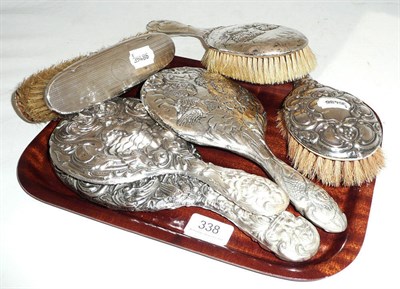 Lot 338 - Silver-backed dressing table items