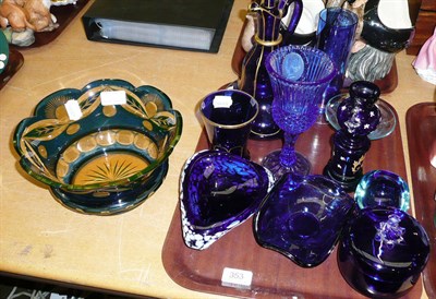 Lot 353 - 19th century blue glass lemonade jug and beaker and nine other pieces of blue glass