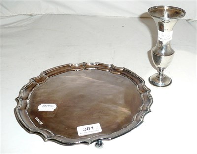 Lot 361 - Silver presentation waiter, approx 15.7 troy ounces and a silver loaded posy vase