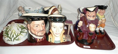 Lot 363 - Five Royal Doulton character/Toby jugs, Woods Toby jug and two Continental groups