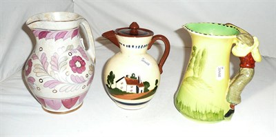 Lot 373 - Torquay ware coffee pot, Burleigh ware and Crown Ducal jugs