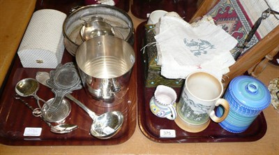 Lot 375 - Plated hollow ware, plated quaich, linen samplers, etc