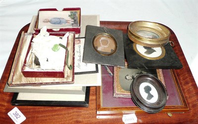 Lot 382 - Four framed miniatures, black and white prints, etc