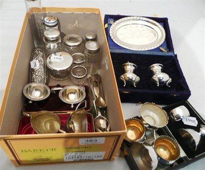 Lot 383 - Silver-topped jars and cased plated hollow ware