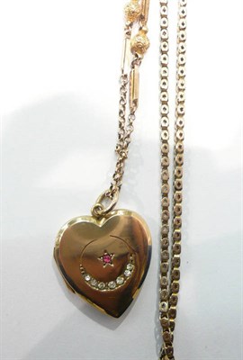 Lot 407 - Fancy link necklace stamped '9c' and a heart locket and a fancy link necklace