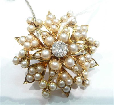 Lot 432 - Pearl and diamond star brooch