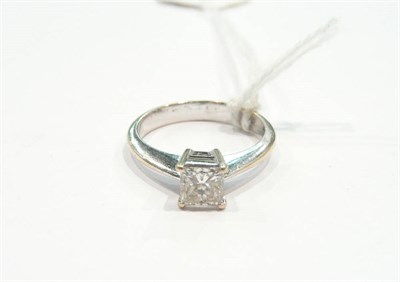 Lot 444 - 18 carat white gold princess cut diamond solitaire ring, 0.5 carat approx.