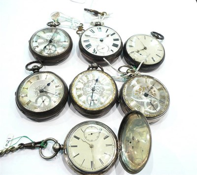 Lot 462 - Seven open faced silver pocket watches