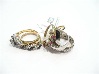 Lot 469 - 9 carat gold ruby and diamond dress ring, 9 carat gold sapphire and cz ring, four assorted rings