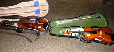 Lot 490 - Two Cased Violins:- Andre Zeller, Romania, for Stentor Music Co. Ltd, with a bow; a 19th...