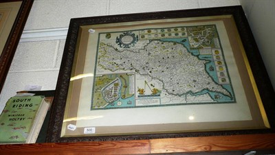 Lot 500 - Map of 'The North and East Ridins of Yorkshire' in a carved oak frame and two books - 'South...