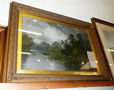 Lot 502 - 19th century gilt framed oil on canvas, river landscape, signed Arthur Spooner