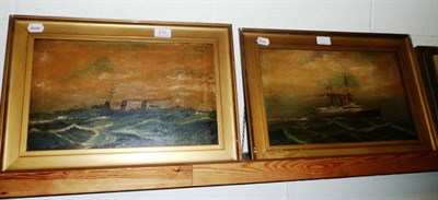 Lot 510 - Two oils on canvas, Destroyer D68 and another of a steam and sail vessel