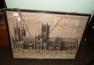 Lot 513 - Framed illustration 'The South Prospect of the Cathedral Lincoln', two prints and two pen and...