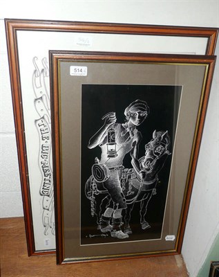 Lot 514 - After Robert Olley - 'The Big Meeting' signed print and study of a miner with a pit pony (2)