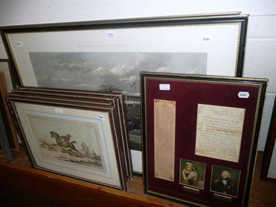 Lot 515 - Two large coloured hunting prints after 'Neville' from 'McQueens Steeple Chasing' together with...