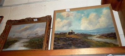 Lot 525 - Lewis Creighton oil on board of a moorland scene, an oil on canvas signed Tavelli and another (3)