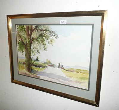 Lot 536 - A signed Helen Bradley print, a framed watercolour and a framed floral oil (3)