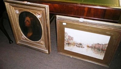 Lot 545 - Two gilt framed prints of Venice, framed oil on canvas study of a horse and a gilt framed oil...