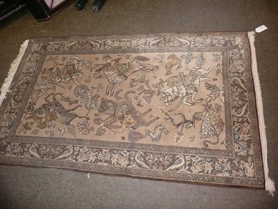 Lot 571 - Modern Persian hunting rug and a machine made rug