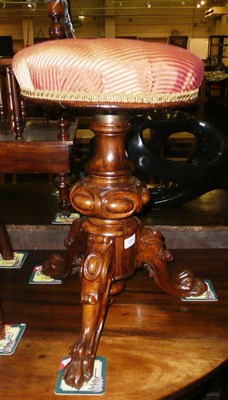 Lot 666 - Victorian walnut adjustable piano stool with button-upholstered seat