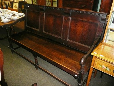 Lot 705 - Oak three panel settle