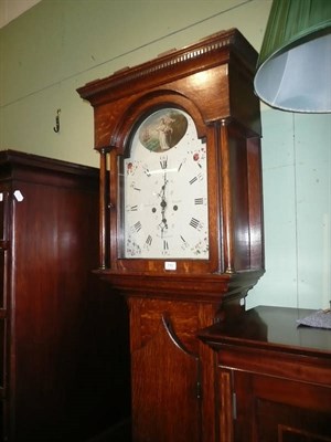 Lot 713 - An oak longcase clock, Stockell & Stuart, Newcastle, two weights and a pendulum