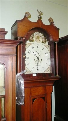 Lot 715 - Small oak and mahogany longcase clock with painted dial