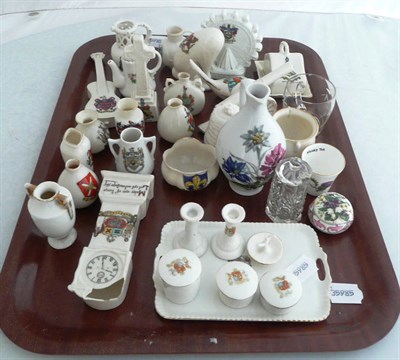 Lot 2 - A collection of 29 pieces of miniature crested ware, three other pieces of porcelain and two pieces