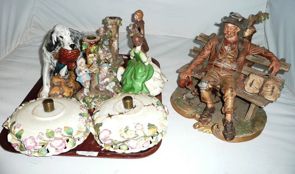 Lot 9 - Capo di Monte figure, Doulton retriever dog (a.f.), Doulton figure, ornaments, etc